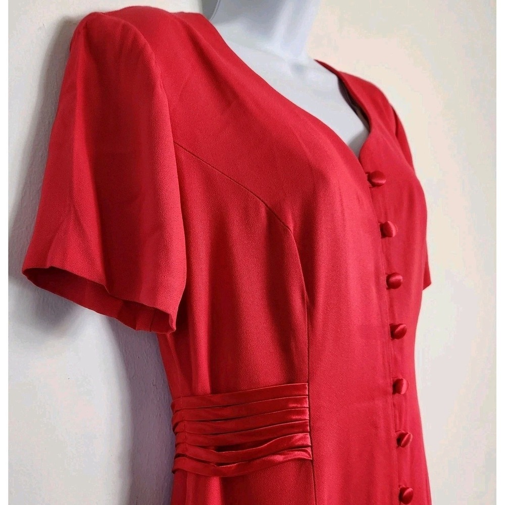 Vintage 80s/90s Red Secretary Wiggle Dress Size 10P Button Front Sheath Business